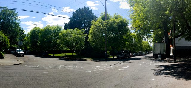 Panorama of Ankeny pavement markings, looking southwest.  Ted Timmons, CC-BY 3.0.