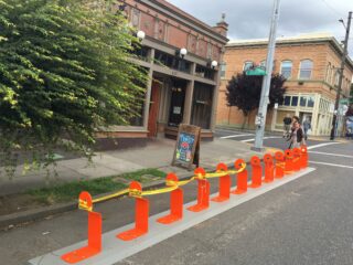 Biketown station on North Mississippi and Skidmore where an on-street bike corral used to be. (Photo: J. Maus/BikePortland)