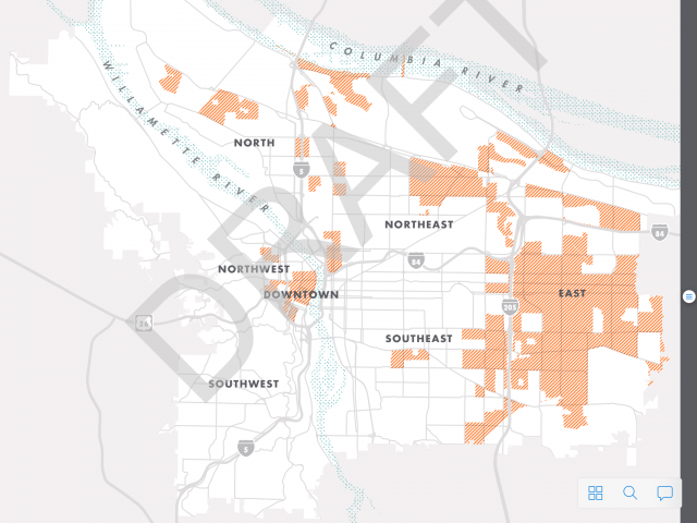 Map of "communities of concern" based on TriMet's equity index.