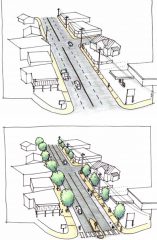 Before/after of typical cross-section on Foster Road project.