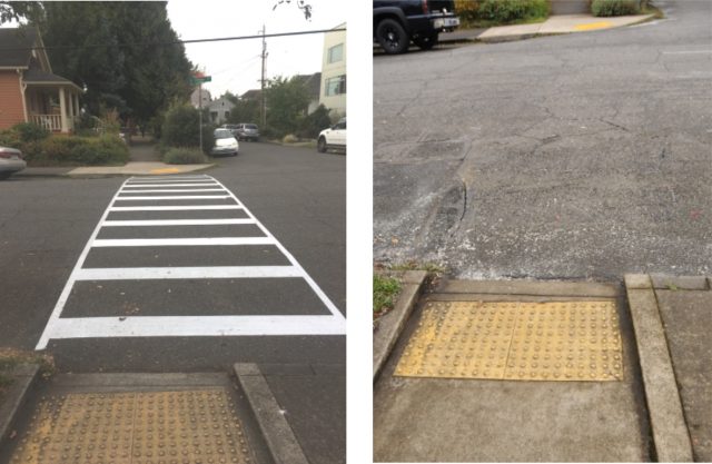 Photo on left taken September 20th by @howrad via Twitter. Photo on the right is from this morning (taken by J. Maus/BikePortland). 