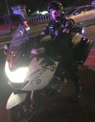 Portland Police Sgt. Ty Engstrom on the St. Johns Bridge last night.(Photo: J. Maus/BikePortland)