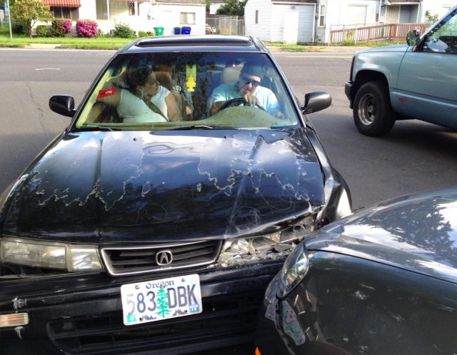Schrantz shortly after crashing into a man's car in May 2014.(Photo: Sent in by the victim)