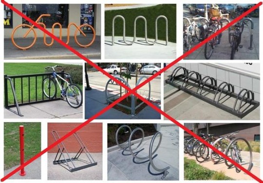Examples of UNacceptable bicyle parking with X