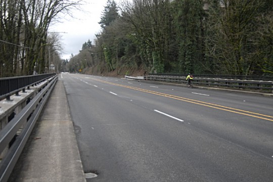 lonely biker on barbur bridge