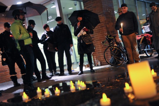 Put on by Livable Streets Action, an affiliate group of BikeLoudPDX. This vigil was held to remember the 409 people who have died on Oregon roads so far in 2015... and particularly Martin Greenough, who was killed five days ago while biking on NE Lombard.