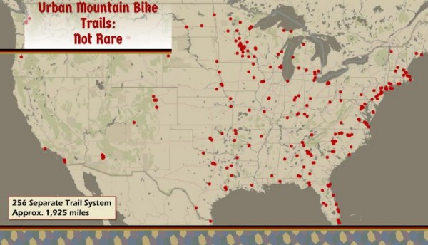 Every dot is a urban mountain biking trails system