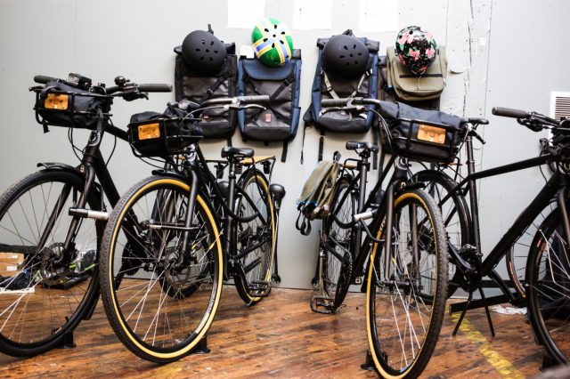 The new Stumptown Coffee employee bike fleet — complete with helmets and backpacks.(Photos: Stumptown Coffee)