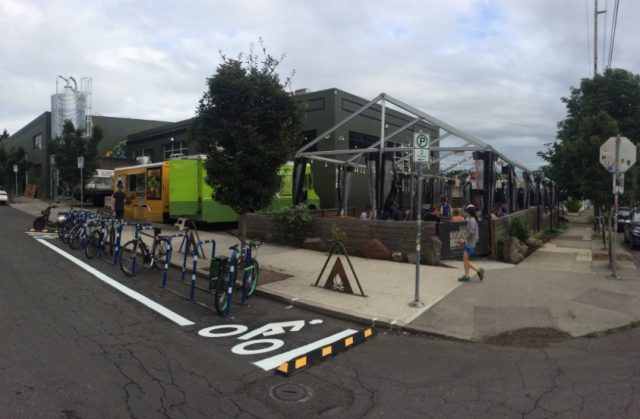 The new bike parking on SE Oak and 9th.(Photo by Eric Iverson)