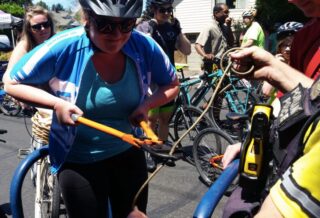 After receiving a new u-lock, this woman learned how easy it is to cut her old one.(Photos: Portland Police Bureau)