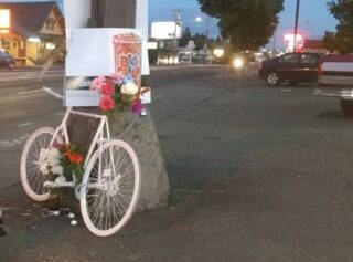 A ghost bike for Lydia Johnson has been placed at 82nd and Flavel.(Photo: Daniel Gebhart)