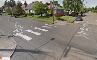 The crosswalk on Greeley at Bryant where Stanley Grochowski was hit. Bryant is a designated neighborhood greenway.