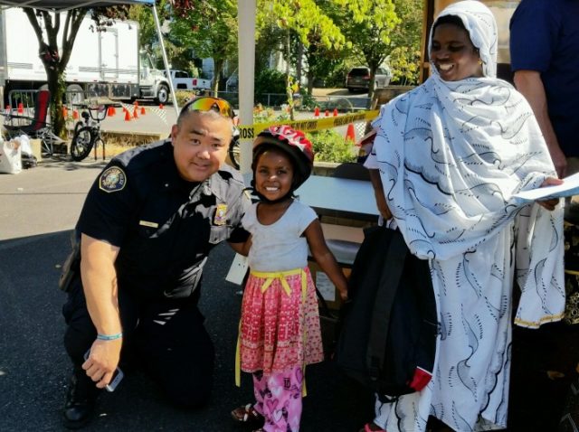 Assistant Chief Chris Uehara was one of several officers who attended the annual bike safety fiesta.(Photos: Portland Police Bureau)