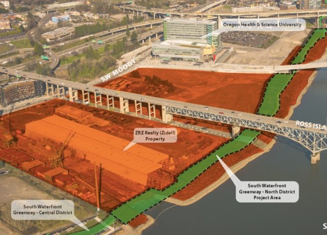 City of Portland graphic showing path location in front of Zidell property. 