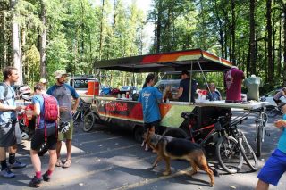 Velo Cult's party-barge parked at Sandy Ridge after an event last month. A major expansion to the parking lot will feature more room for tailgating and other uses.(Photo: Velo Cult Bike Shop)