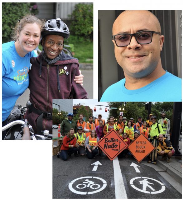 2016 winners include PBOT's Janis McDonald (lef), Community Cycling Center CEO Mychal Tetteh (right) and Better Block PDX.(Photos: J. Maus/BikePortland and Better Block)