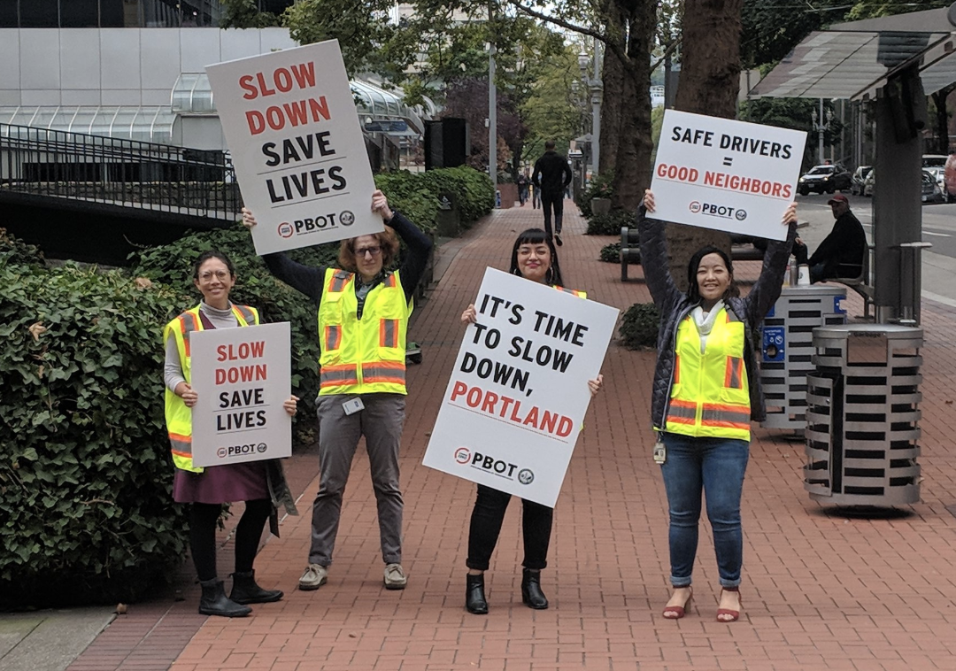 PBOT hopes 'Thank You Crew' cheerleaders will slow drivers down - BikePortland.org