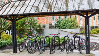 shot of bikes on a rainy day at University of Portland