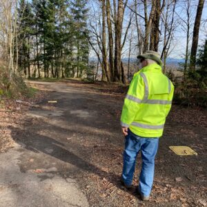 Photo of Don Baack walking the old Slavin Road.