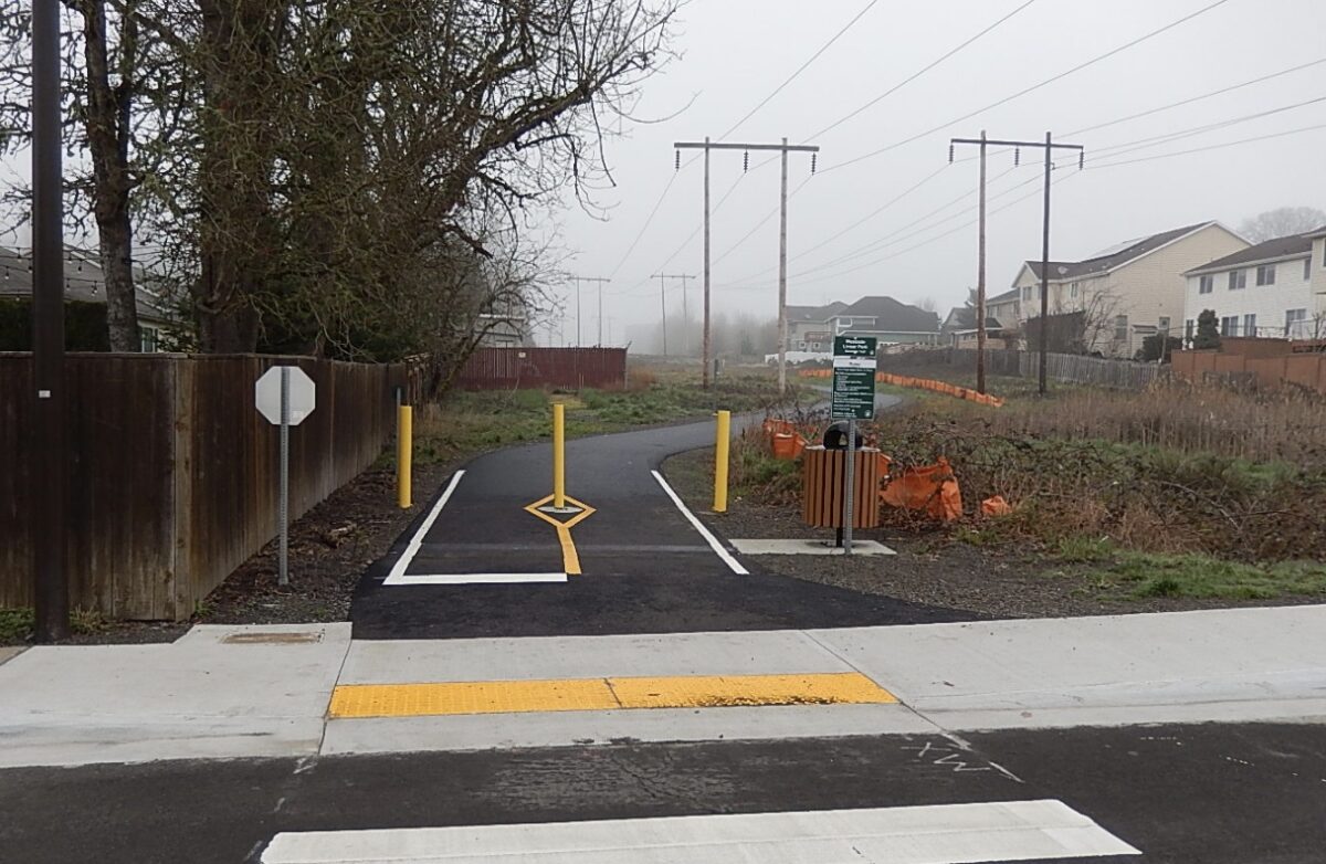 Bike path at intersection with sidewalk.