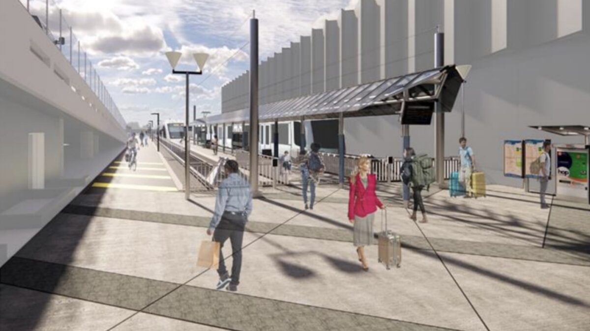 Conceptual rendering of new MAX Red Line station at Portland Airport terminal.