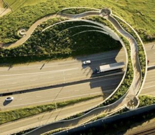 A land bridge over a freeway