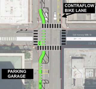 City design drawing of new bike lane on SW Broadway