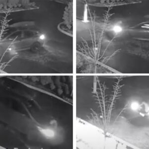 black and weight photos from a surveillance video show a car turning around in a parking lot