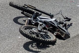 Small electric motorcycle that was involved in a crash.