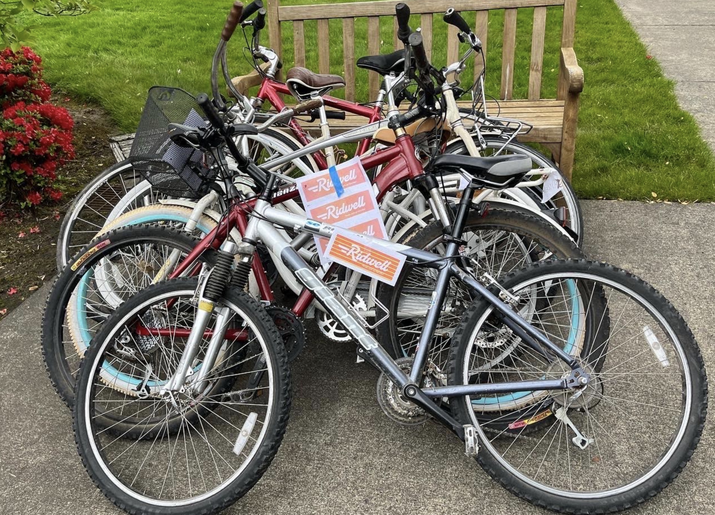 Used bicycles in a pile.