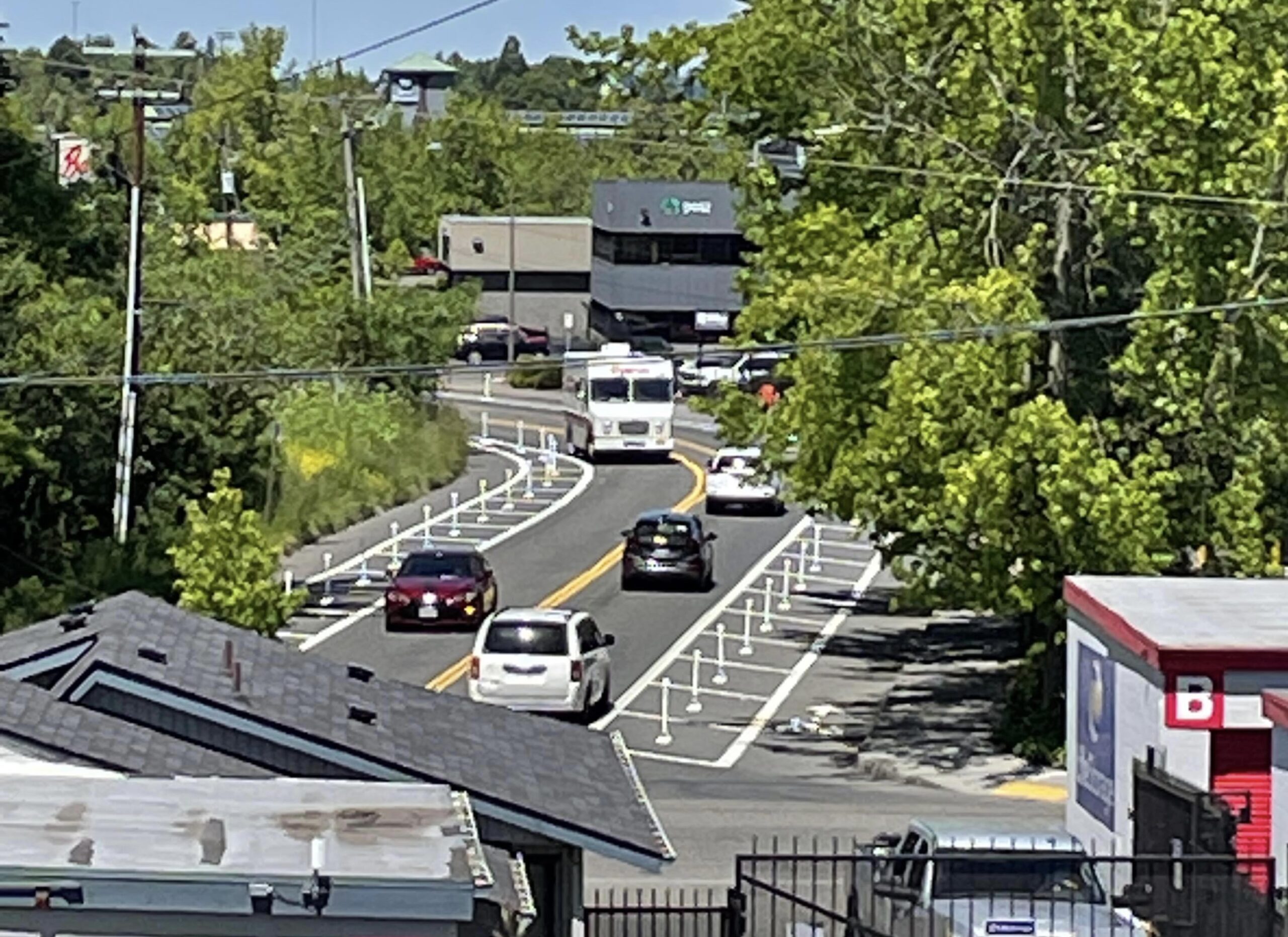 street with bike lanes and cars.