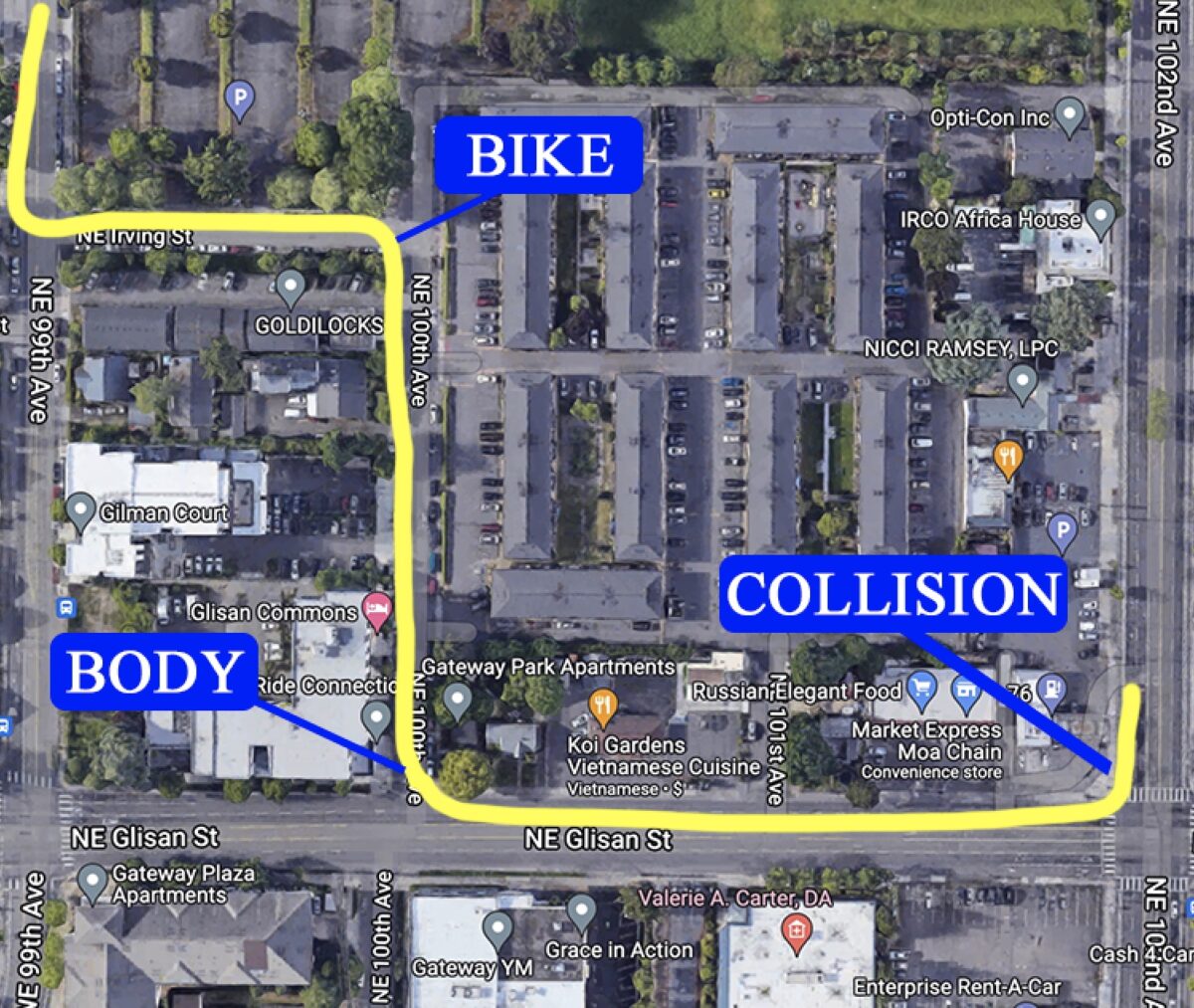 Google aerial map view of 102nd and Glisan.