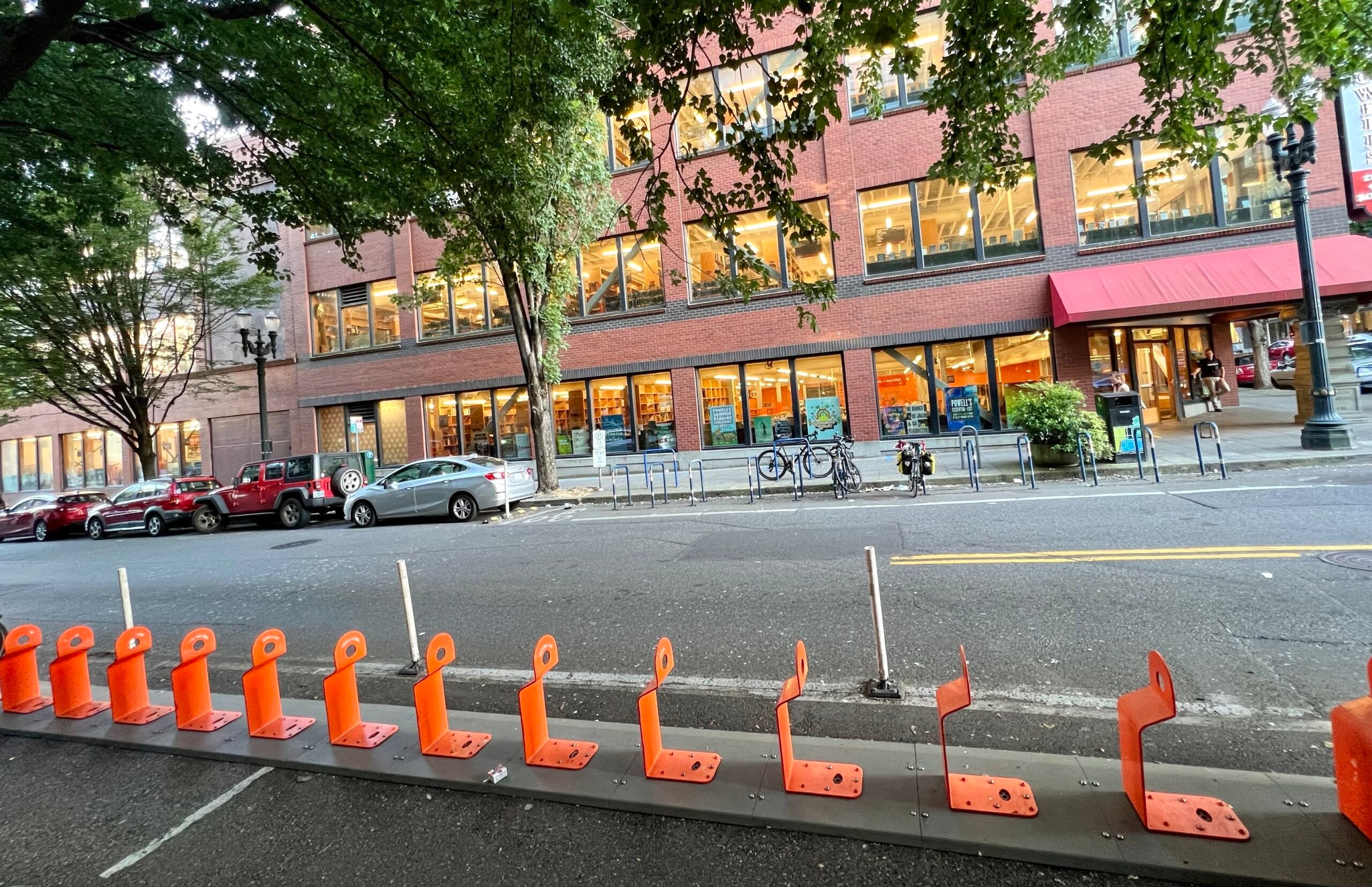 Street with empty bike share station