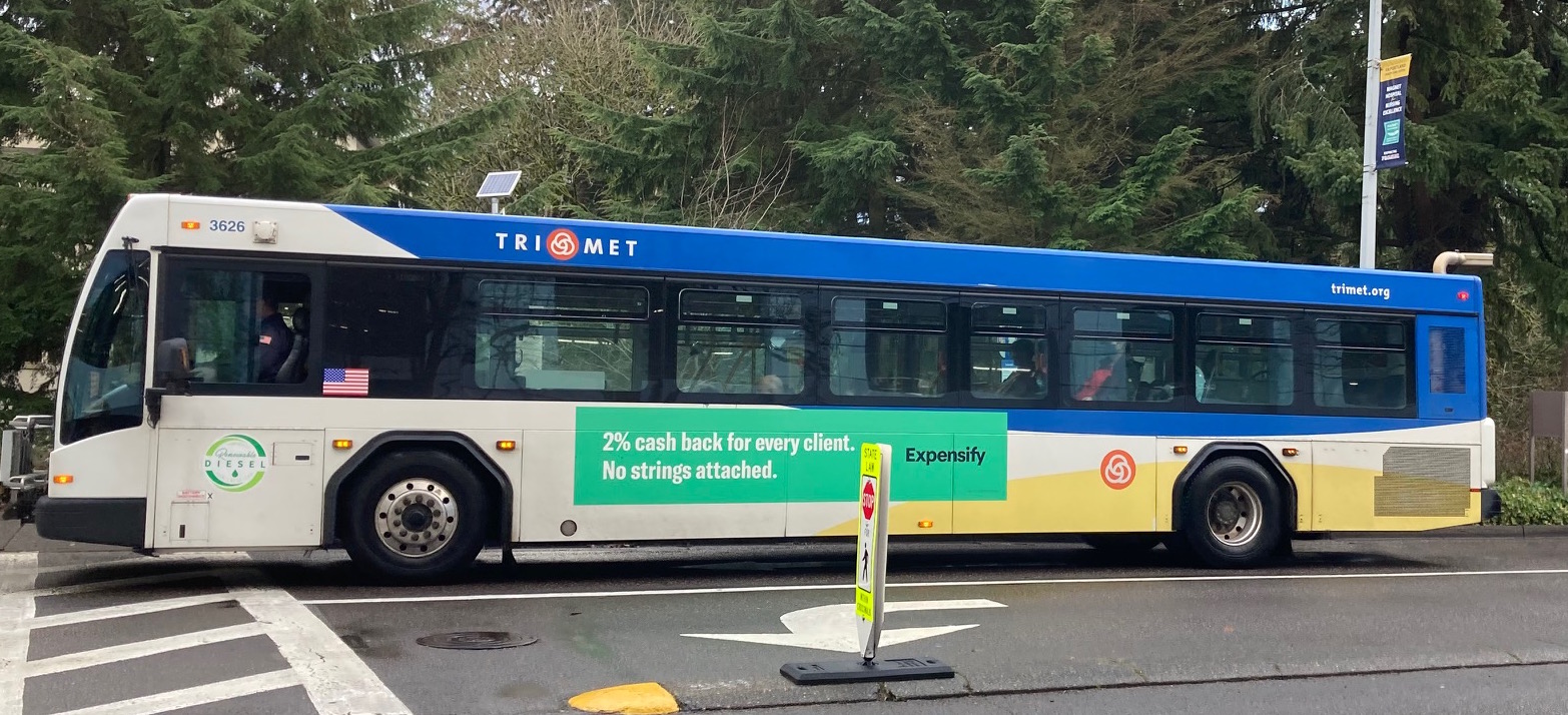 Photo of TriMet bus with few passengers.