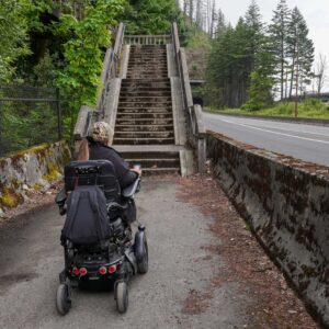 Disability rights advocate visits Eagle Creek stairs to highlight state trail impediment