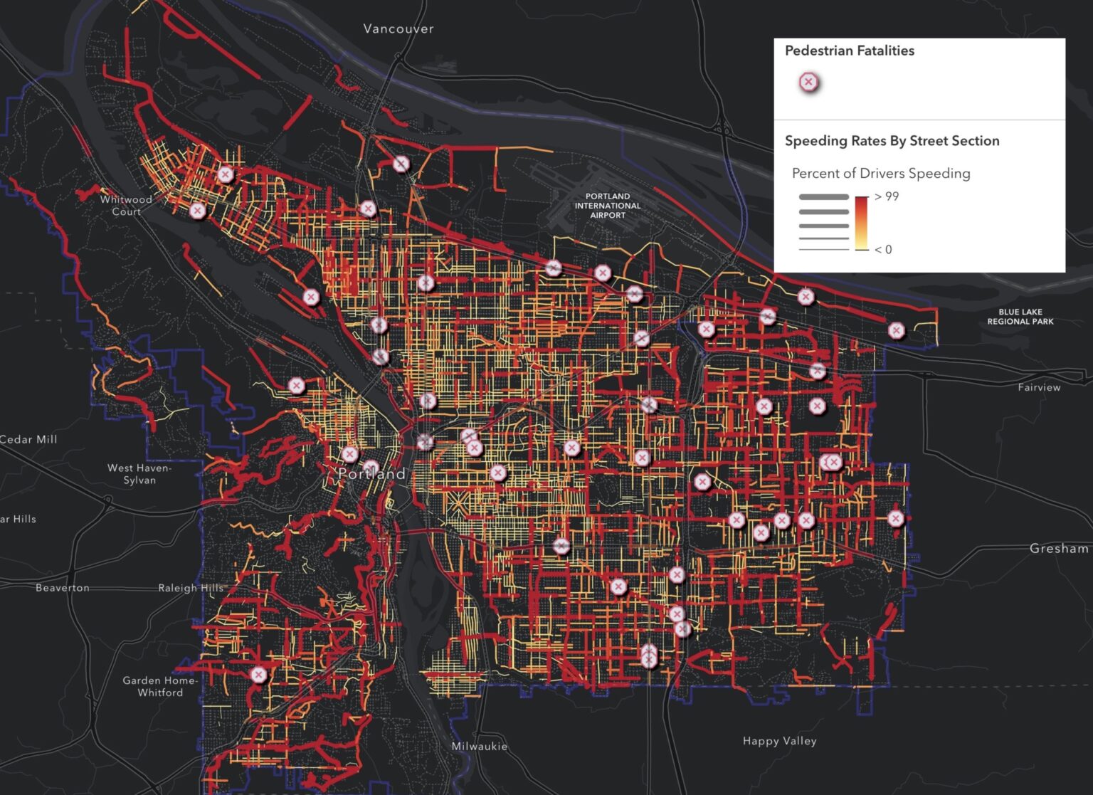 New map reveals red zones for pedestrian safety risks – BikePortland